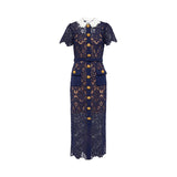 Designer Trendy Clapping Single Buckle Flowers Hollow Lace Elegant Temperament Intellectual Dress Dress