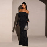 Autumn 2025 New Sexy Dress Temperament Body-Slid One-Word Shoulder Dress Woman DJPT