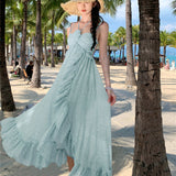 Neck Sleeveless Dress Dress Women Summer Niche Design Feeling Seaside Vacation Lotus Side Sling Skirt