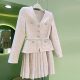 Oil Gaoding Vietnam S2025 Autumn And Winter New Heavy Industry Gold Line Repair V-Neck Two Sets Of Pressure Folds With Belt