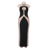 Autumn 2025 New Long Dress Temperament Hanging Neck Sling Body Hollow Sexy Dress DJPT