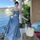 Seaside Resort Beach Dress Hollow Broken Flower Hanging Dress Women's Summer High Dress