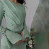 Temperament Micro-Trumpet Folded Cross Superimposed Tying Belt Girded Waist Dressing Spliced High-Waisted Dress