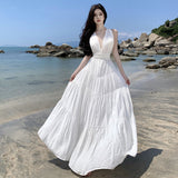 Dress 2024 New Sanya Hanging Neck Dress Sexy Bare Back White Sling Dress Holiday Dress