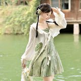 Design Bamboo Chinese Style Improvement Chinese Elements Women's Coat Sling Skirt Set 9288