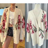 Rose Loose Knitted Woolen Cardigan Warm Coat 24 Autumn And Winter New