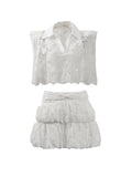 Lace Hollow Famous Style Suit 2025 New Women's Summer Shirt + Ultra-Short Skirt Solid Color