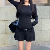 Style Fake Two Shirt Skirt Women Autumn And Winter Hot Girls Splicing Shirt Collar Dress Slim Thin 100-Fold Skirt