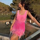 Dinner Temperament Suit Two Sets Of Sexy Short Skirt Tuxed Feathers