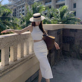 Temperament Suit Women's Short Sleeveless Vest Top High Waist Open Body Skirt Two Sets Of Tide