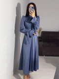 2024 New Waist-Skinny Strap Solid Color Long-Sleeved Dress Design Dress Dress Woman