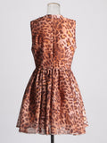 High-End Leopard Print Skirt 2025 Summer New Round Collar Diamond Waist Dress Dress Woman