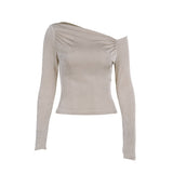 Trendy Brand Personality Shoulder Long-Sleeved Top 2025 Autumn New Women's Clothing DJPT