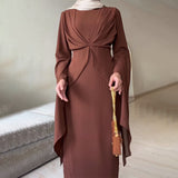 Fashion Comfortable And Loose Solid Color Temperament Bat Sleeve Dress In Autumn