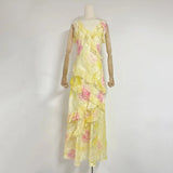 Colored Sling Skirt 2025 Summer New Fashion V-Neck Sleeveless Print Lotus Leaf-Side Dress Woman