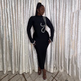 Nail Drill Long Sleeves With Banded Dress Elegant Banquet Dress