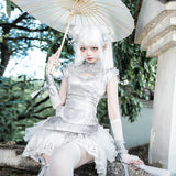 Teased Original Silver Moon Lolita Female Lolita Apron Trouser Dress Everyday Cute Set 7126