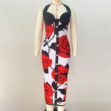 New Small Fragrant Rose Knitted Banda Dress Sexy Hanging Neck Gold Buckle Elastic Dress