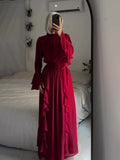 New Chiffon Ear Splicing Chiffon Temperament Half-High Collar Long Dress