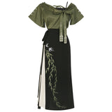 Design Liulu Green Chinese Style Improvement Han Elements Han Suit Women's Coat Sling Half Skirt Set 8705