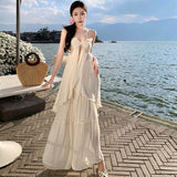 Atmosphere Feel Seaside Vacation Bra Hanging Neck Sling Suit Skirt Swing Flowing Long Skirt