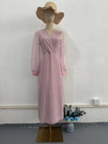 2025 Autumn New V-Neck Mesh Shalin Elegant Thin Lantern Sleeve Dress Woman