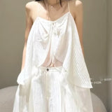 2025 New French Heavy Industry Press Folding Sling Vest Women High Waist Lace Skirt Suit