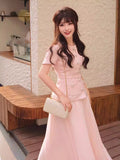 Design Pink Small Scented Slid Blouse Spring 2024 Spring High-End Temperament Folding Skirt Two-Piece