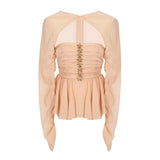 South Oil Fashion Flowers Diamond Lotus Edge Folding Long Sleeve Top 2024 New