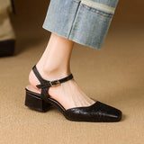 Size Women's Shoes Wrapped Head Thick Heel One-Word Sandals Women 2025 Summer New Low Heel Women's Shoes High Quality Shoes