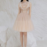 2025 Champagne Dress Butterfly Embroidered Net Velvet Short Skirt Princess Dress