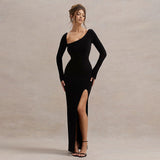 Autumn 2025 New Bag Ass Dress Temperament Sexy Body-Slanted Shoulder Open Skirt Dress Woman DJPT