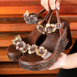 Flower Fish Mouth Exposed Toe Concocintled Concocintledus Concocintledus Haepeel High-Heeled Sandals Heel Thick-Soled Waterproof National Women's Shoes High Quality Shoes