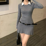 Style Fake Two Shirt Skirt Women Autumn And Winter Hot Girls Splicing Shirt Collar Dress Slim Thin 100-Fold Skirt