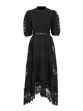 Temperament Fashion Elegant Style Dress 2025 Summer New Round Collar Bubble Sleeve Lace Waist Dress Dress Dress Dress