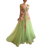 Flowers Open Green Dress Sling Chest A Skirt Sister Dress Dress Girl Costume Stage Performance Suit 2025