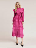 Dream Collar Wood Ear Folding Single Row Buckle Dress 2025 New Women's Summer Long Sleeves Pure Color Dress Dress Girl