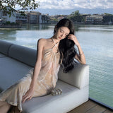 Sanya Seaside Vacation Hollow Sexy Suit Female Summer Pure Hot Girl Bra Blouse Skirt Skirt Two-Piece