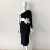 New Single-Sleeved Tender Dress Sexy Fashion Flower Nail Medium Long Dress