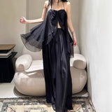 2025 New French Heavy Industry Press Folding Sling Vest Women High Waist Lace Skirt Suit