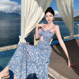 Seaside Resort Beach Dress Hollow Broken Flower Hanging Dress Women's Summer High Dress