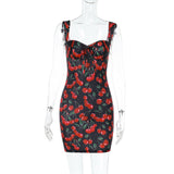 Spring 2025 New Short Dress Small Scented Style Elegance Cherry-Print Suspension Dress DJPT