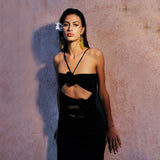 New Body-Repair Sexy Three-Dimensional Flowers Waist Dress Long Hollow Hanging Neck Sling Skirt