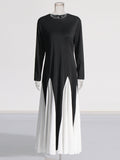 Elegant Dress 2025 Summer New Bump Color Splicing Round Neck Long Sleeves To Close The Waist Dress Dress Woman