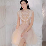 2025 Champagne Dress Butterfly Embroidered Net Velvet Short Skirt Princess Dress