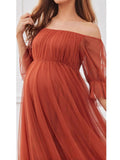 Dress Short Sleeves Solid-Colored Pregnant Women's Dress Tulle Long Pregnant Dress Maternity