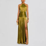 Women's Metallic Metallic Folding Fork With Hanging Neck Dress Sleeveless Back 8155 HZ0628