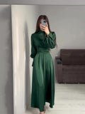 Long-Sleeved Waist-Bubble Sleeves In Autumn And Pure-Colored Fairy-Winding Dress