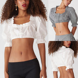 Women's New Casual Ultra-Short Top Decoration Wood Ear Sexy Umbilled Shirt