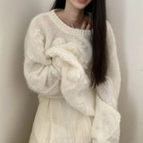 Lazy Wind Hooked Knitted Sweater Gentle Round Collar Collar Blouse 2024 Autumn And Winter New